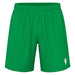 Green shorts with a small white logo on a white background