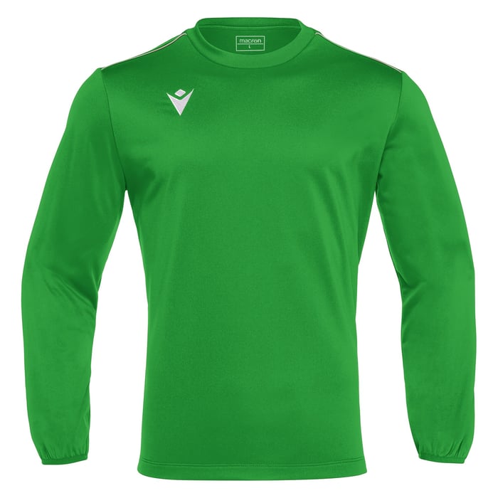 Green long-sleeve shirt with a logo on a white background