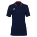 Navy blue shirt with red accents on a white background