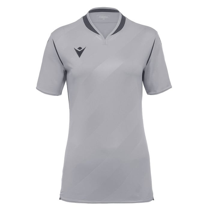 Gray sports shirt with a logo on a white background