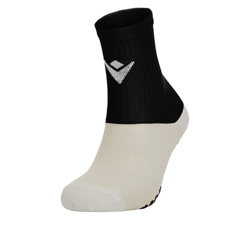 Black and white sock with a logo on a white background