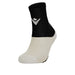 Black and white sock with a logo on a white background