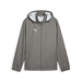A gray Puma Team ADDITIONS 25 All Weather Jacket with a hood, featuring multiple pockets and a visible brand logo on the chest.
