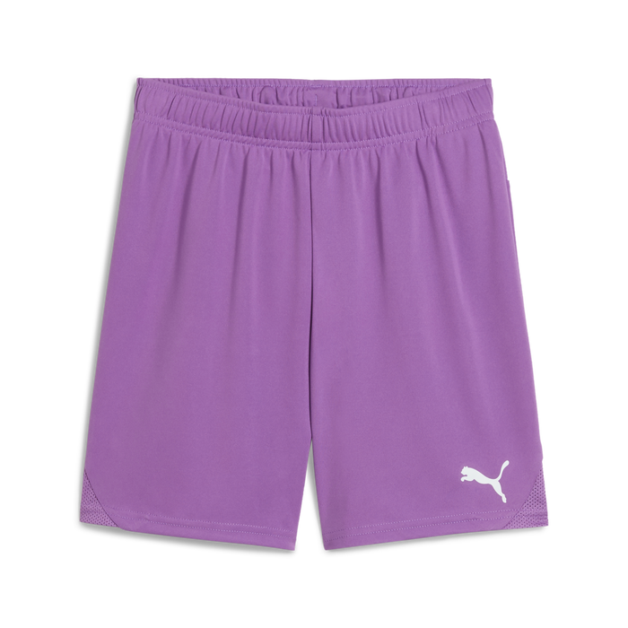 A pair of purple Puma Team GOAL 25 shorts with a Puma logo on the left side.
