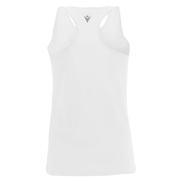 White tank top with a brand logo on a white background
