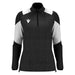 Black and white long-sleeve athletic jacket with a brand logo on a white background