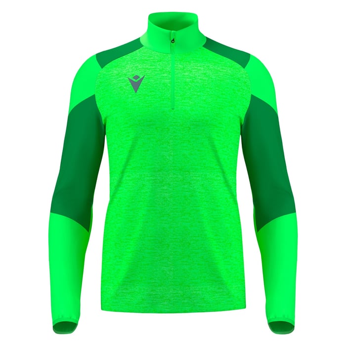 Green and black long-sleeve athletic shirt on a white background