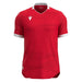 Red sports jersey with white accents on a white background