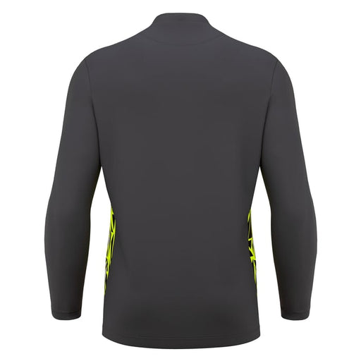 Dark gray jacket with yellow accents on a white background