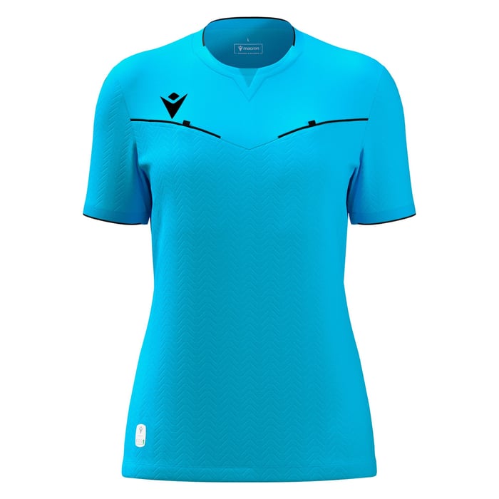 Blue sports jersey with a logo on a white background