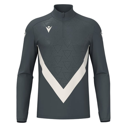 Dark gray long-sleeve shirt with geometric pattern on a white background