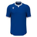 Blue sports jersey with white accents on a white background
