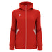 Red hoodie with a white zipper on a white background