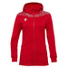 Red hoodie with a brand logo on a white background