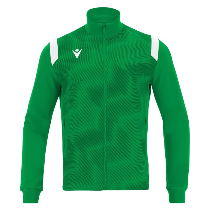Green jacket with white accents on a white background