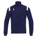 Navy blue jacket with white accents on a white background