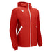 Red hoodie with a white zipper on a white background
