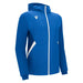 Blue hoodie with a white zipper on a white background