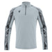 Light gray long-sleeve athletic shirt with black patterned sleeves on a white background