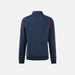 Navy blue jacket with red accents on a white background