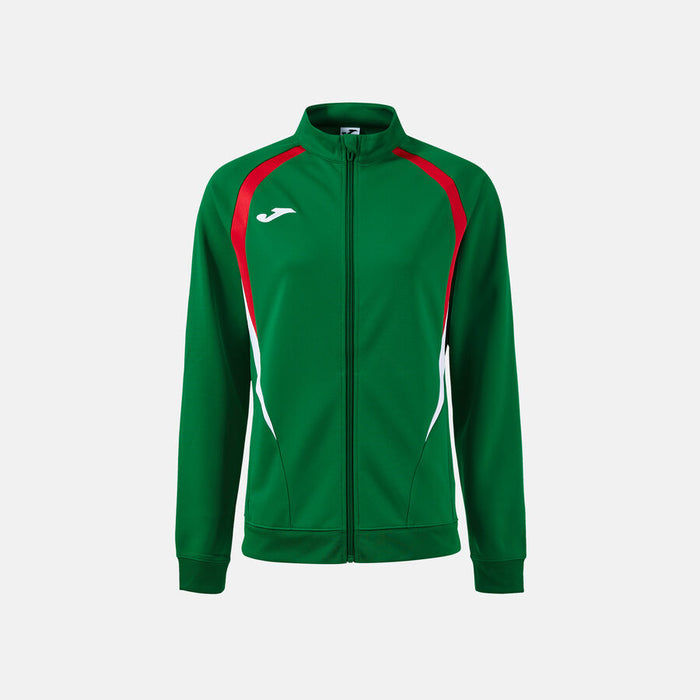 Green tracksuit jacket with red accents on a white background