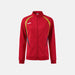 Red tracksuit jacket with gold accents on a white background
