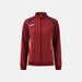 Red tracksuit jacket with blue and yellow accents on a white background