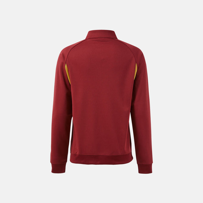 Red jacket with yellow accents on a white background