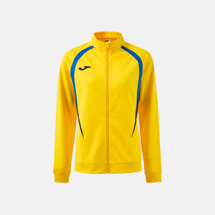 Yellow tracksuit jacket with blue accents on a white background