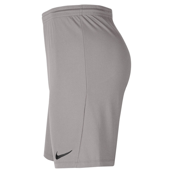 side of Nike Dri-fit Park III Short in pewter grey