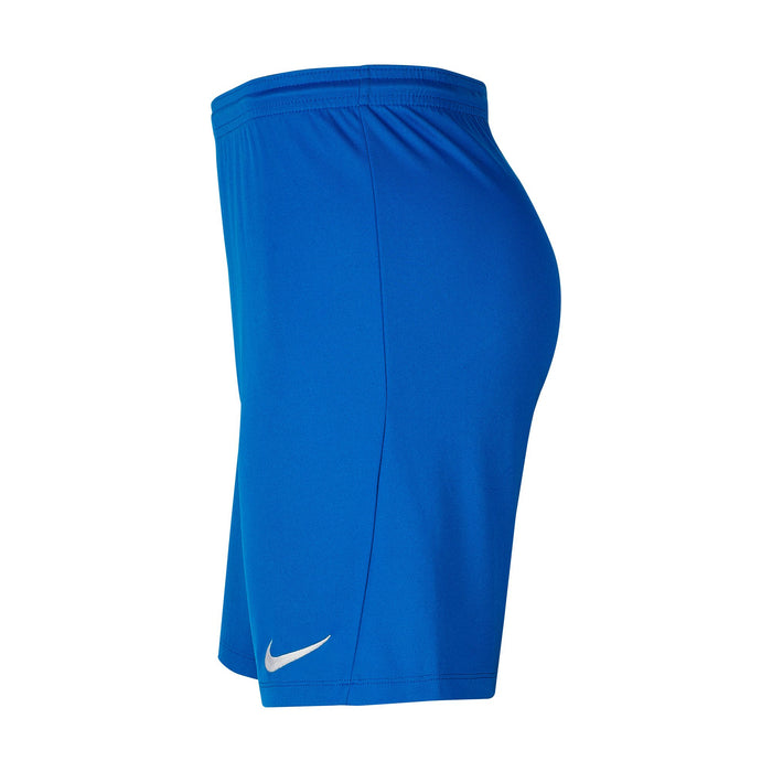 side of Nike Dri-fit Park III Short in royal blue