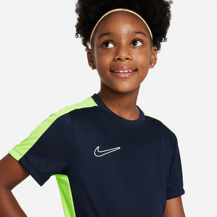 Nike Dri FIT Academy 23 Short Sleeve Shirt in dark blue obsidian and nike yellow volt