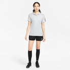 Nike Dri FIT Academy 23 Women's Short Sleeve Polo in Wolf Grey/Black with black nike shorts and black nike socks and black nike trainers