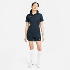 Nike Dri FIT Academy 23 Women's Short Sleeve Polo in Obsidian/Royal Blue with nike obsidian shorts and white nike socks and white nike trainers
