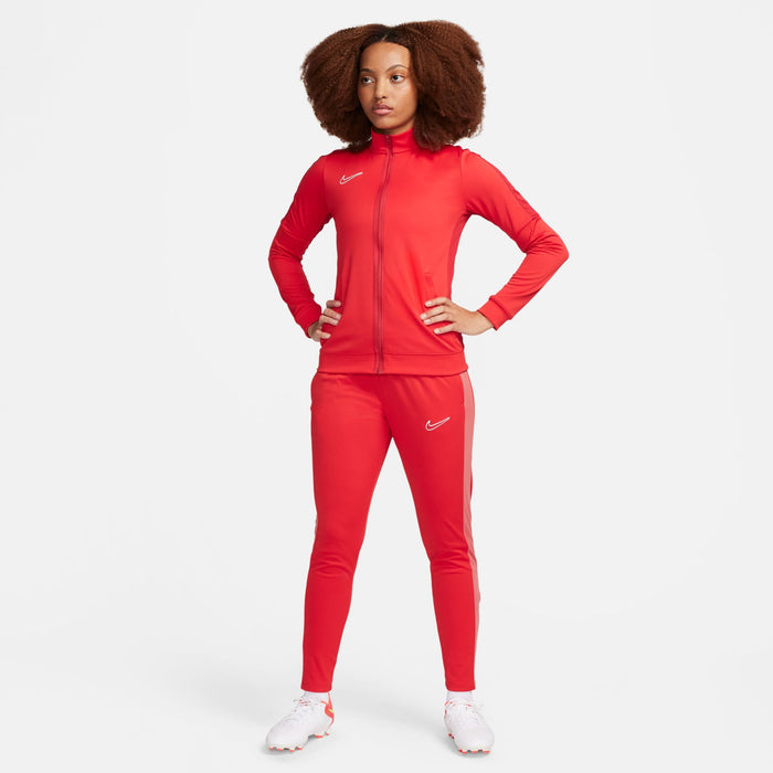 Nike Dri FIT Academy 23 Women's Knit Track Jacket in university red/gym red with red nike tracksuit bottoms and white nike trainers