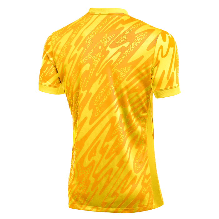 back of Nike Dri-FIT Gardien V Goalkeeper Short Sleeve Shirt in tour yellow