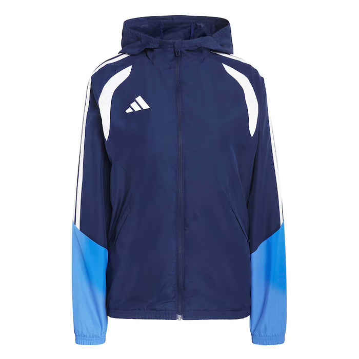 Navy and blue jacket with white accents on a white background