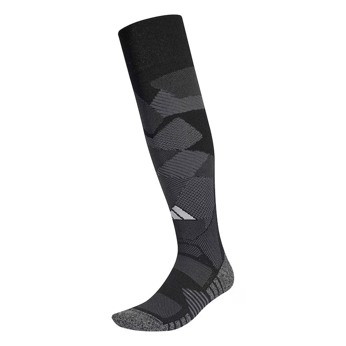 Black and gray patterned knee-high sock on a white background