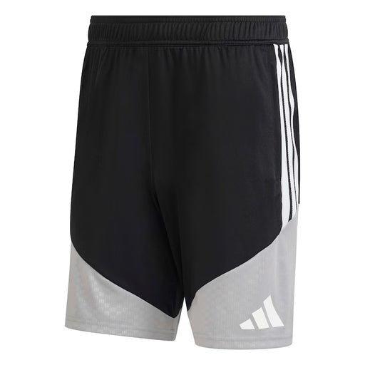 Black and gray shorts with Adidas logo on a white background