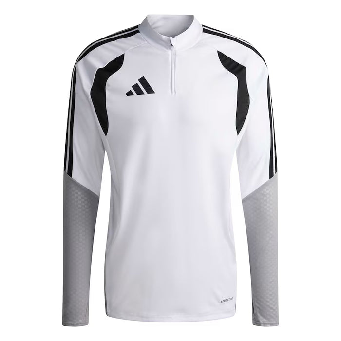 White athletic jacket with black accents and Adidas logo on a white background
