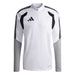 White athletic jacket with black accents and Adidas logo on a white background