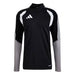 Black athletic long-sleeve shirt with gray sleeves and Adidas logo on a white background