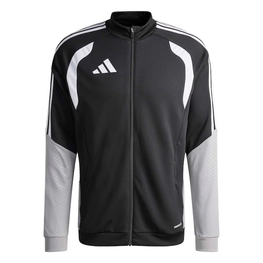Black and gray Adidas tracksuit jacket on a white background