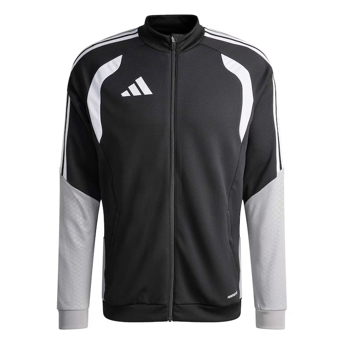 Black and gray Adidas tracksuit jacket on a white background