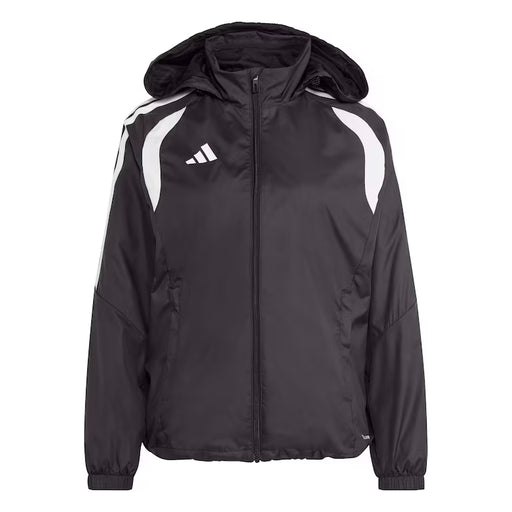 Black jacket with white accents and Adidas logo on a white background
