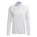 White long-sleeve athletic shirt with a quarter zip on a white background