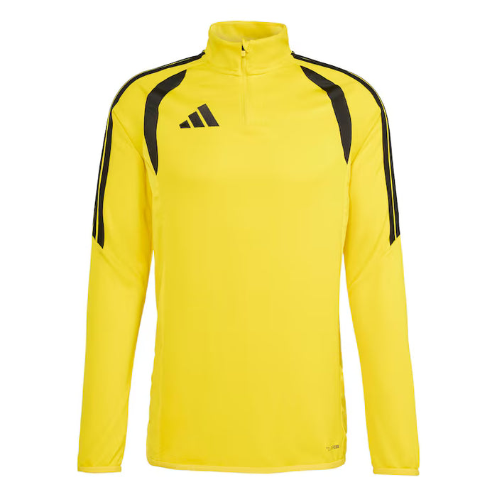 Yellow sports jacket with black stripes and Adidas logo on a white background