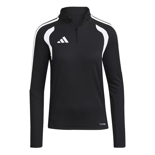 Black and white long-sleeve athletic top with Adidas logo on a white background