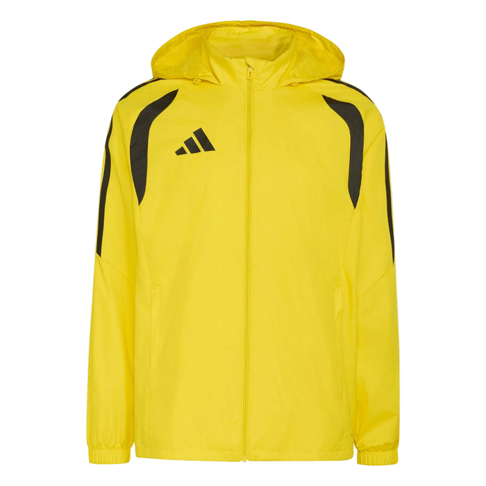 Yellow jacket with black accents and Adidas logo on a white background