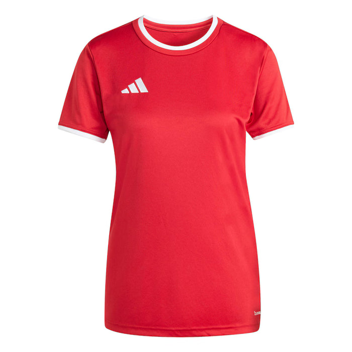 Red Adidas t-shirt on a white background